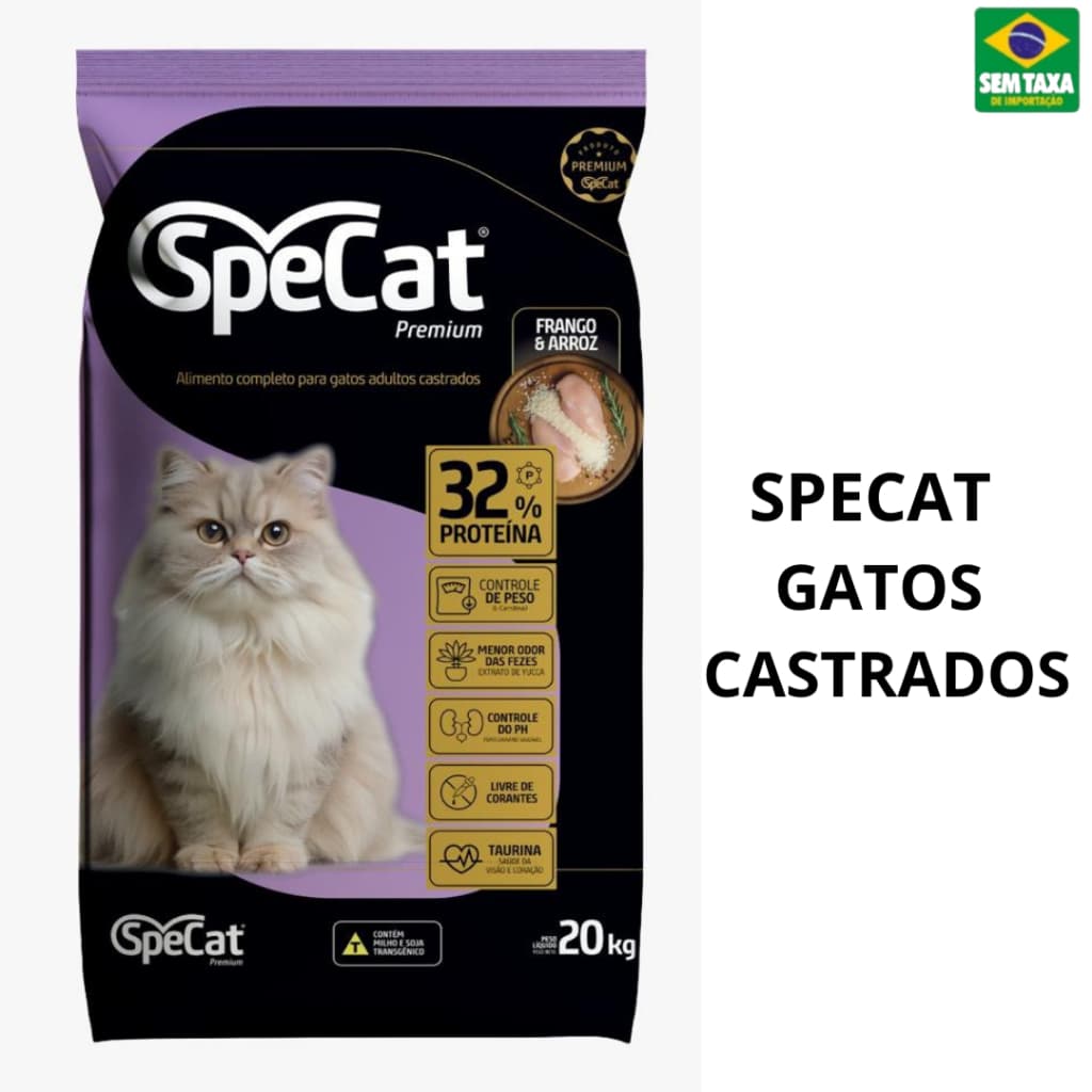 Ração Specat Premium Gatos Castrados Frango e Arroz 32% Proteína