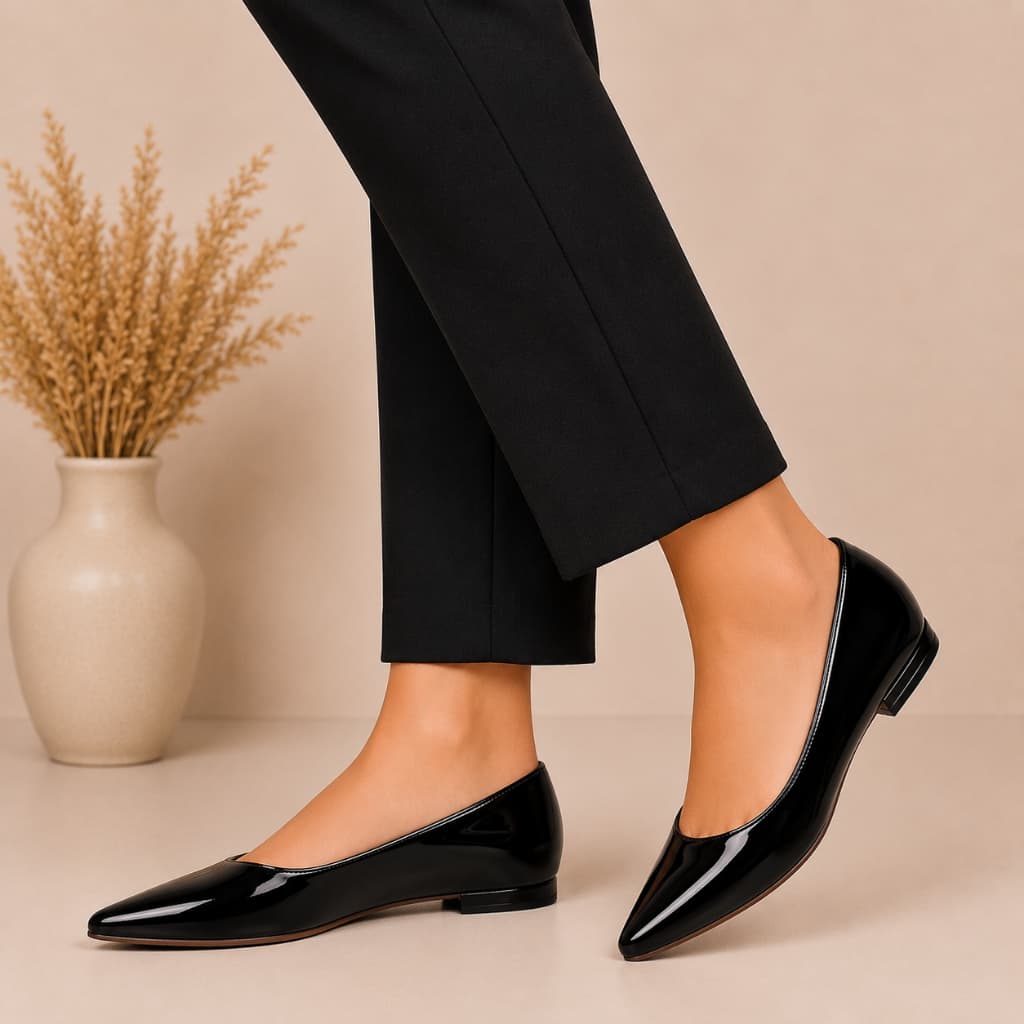 Sapatilha Feminina Bico Fino Verniz Confortável Casual Elegante Leve Trabalho Social Dia a Dia Renove-se