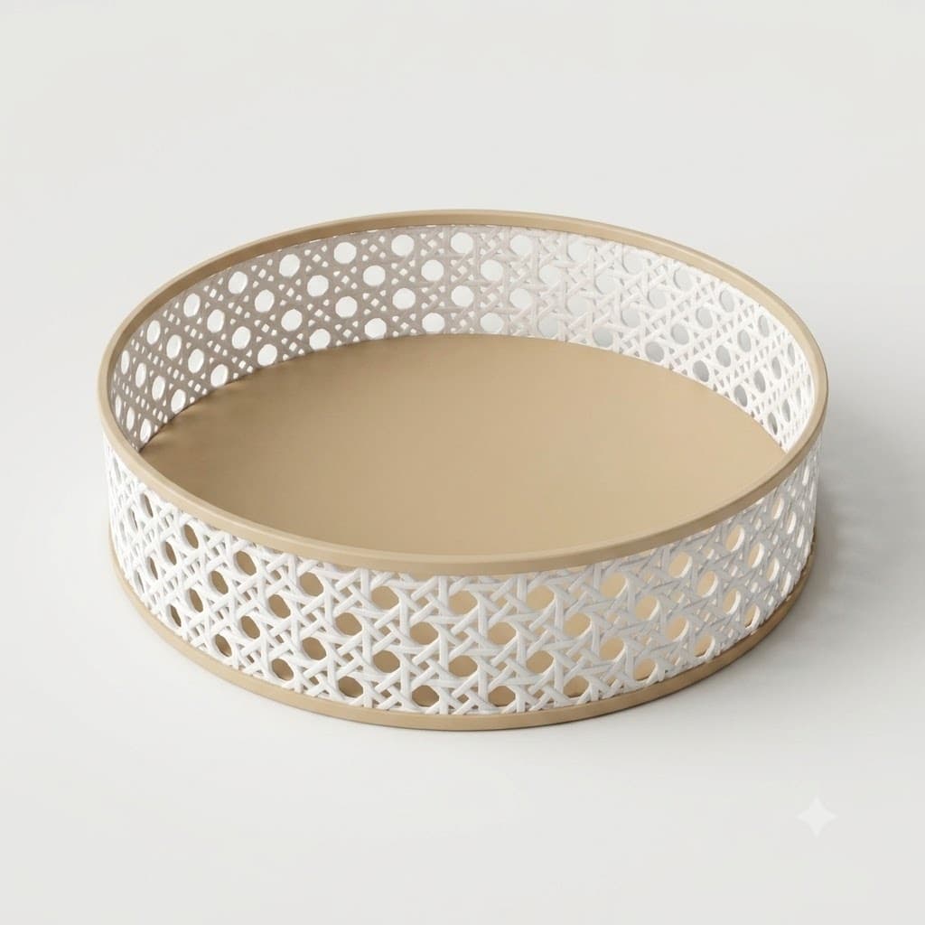 Bandeja Redonda De Palha Indiana Rattan Decorativa Para Banheiro Sala Café