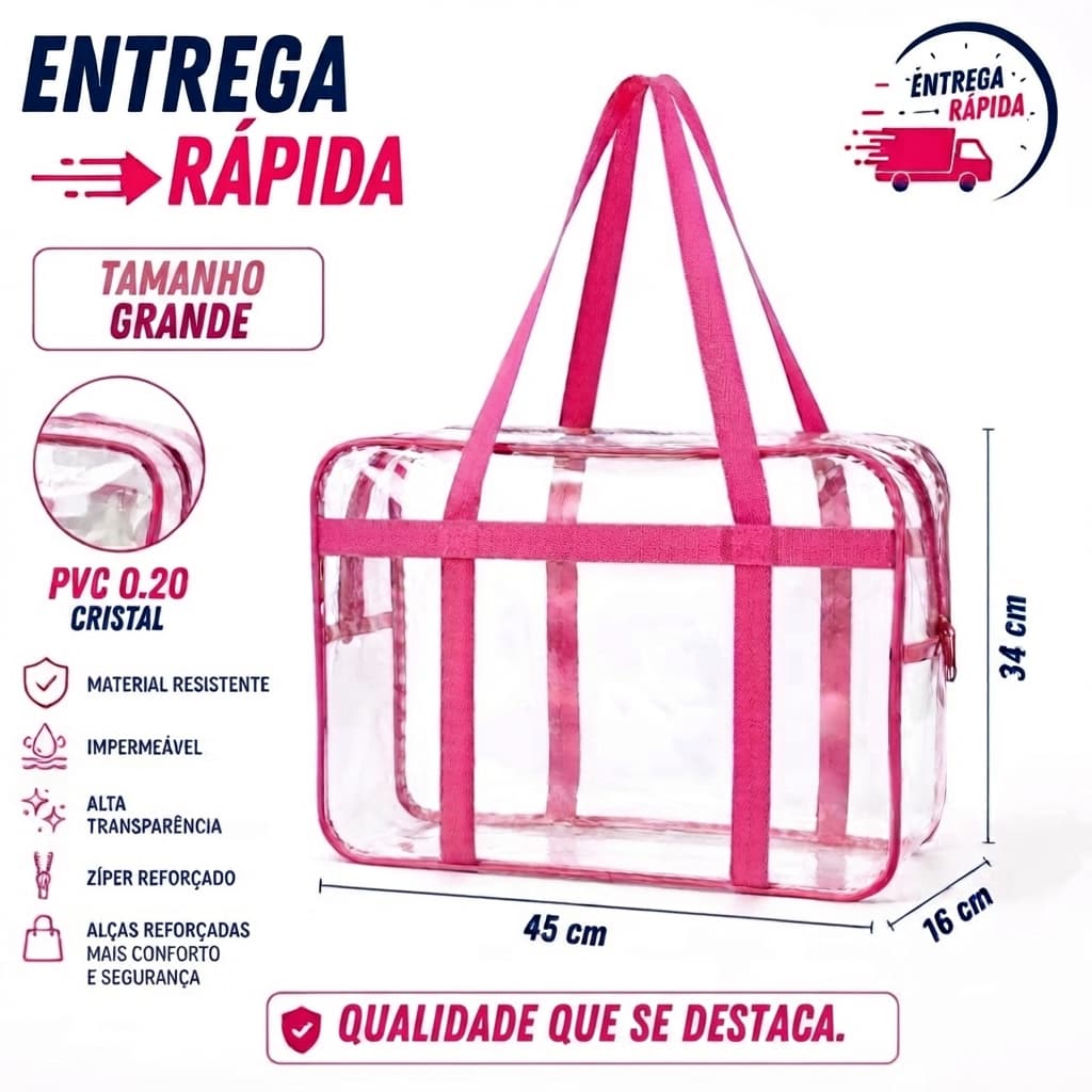 Bolsa Grande Jumbo Sacola Cristal Multiuso Em PVC 0,20mm, MEDIDAS 45X34X16 CM.