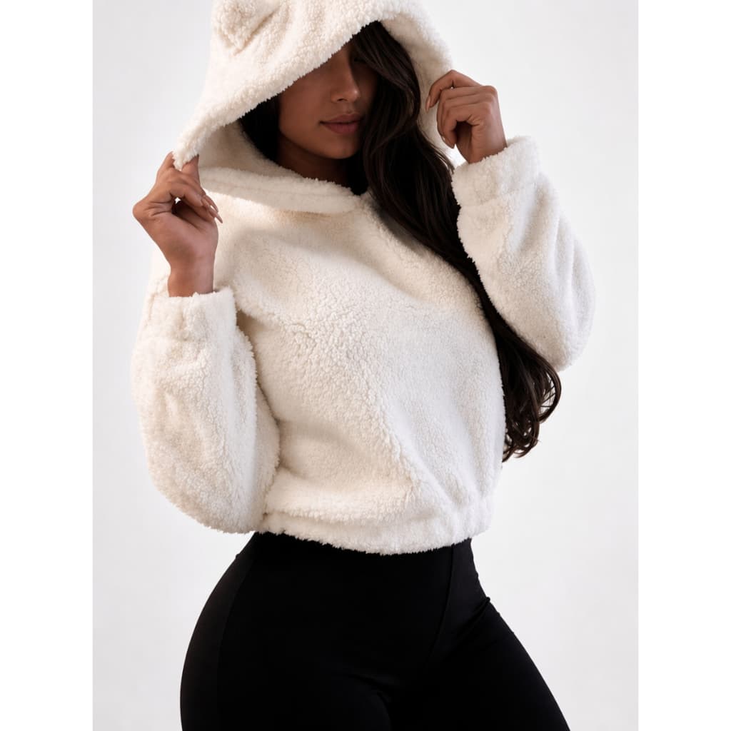 Blusa de Frio Cropped Teddy Feminina Inverno Peluciada