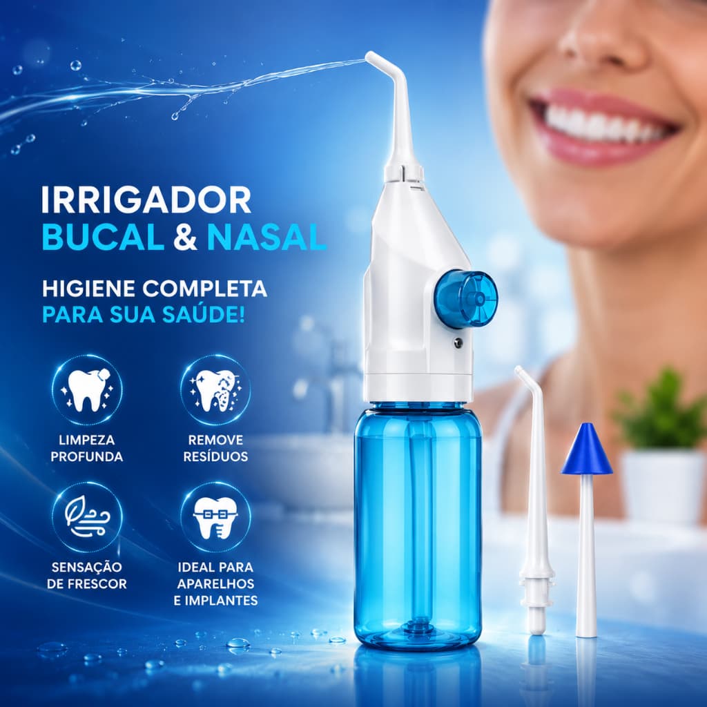 Irrigador Oral e Nasal 2 em 1 Jato de Água Limpeza Bucal e Gengiva