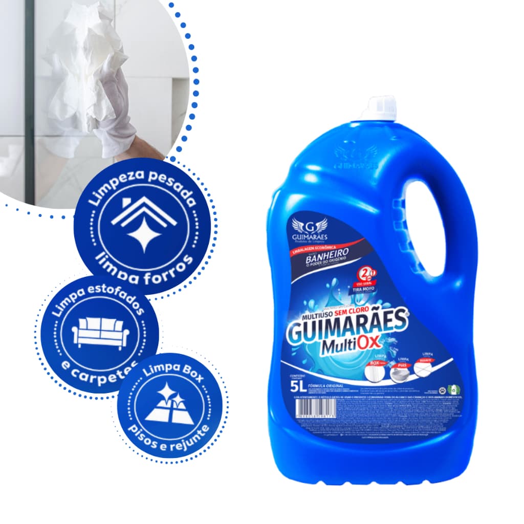 Multiox 5L Guimarães Limpa Piso Rejunte Box Banheiro Remove Sujeira Com oxigênio Ativo