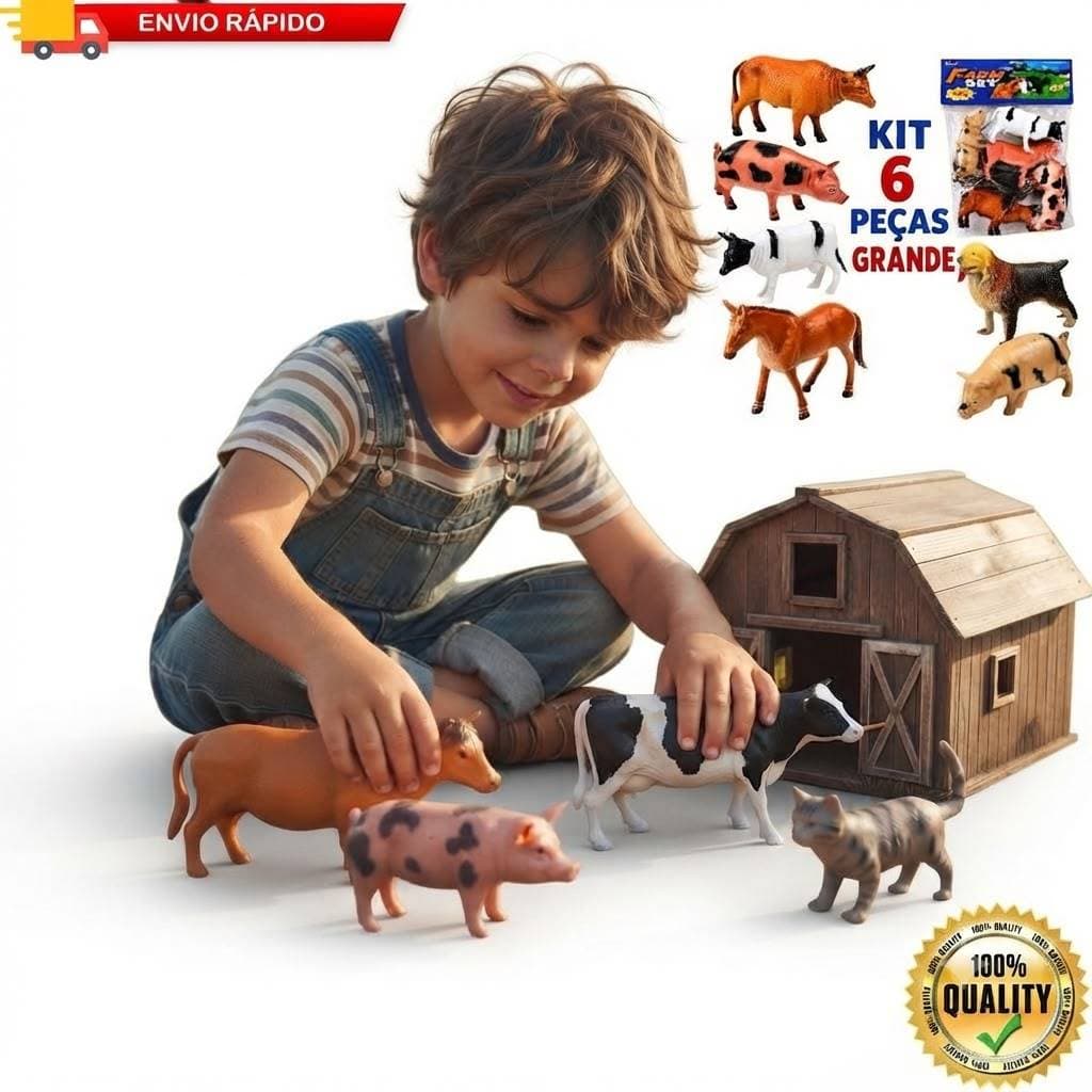Kit 12 Animais Fazenda + Selva Grande emborrachado PVC Realista Brinquedo Infantil