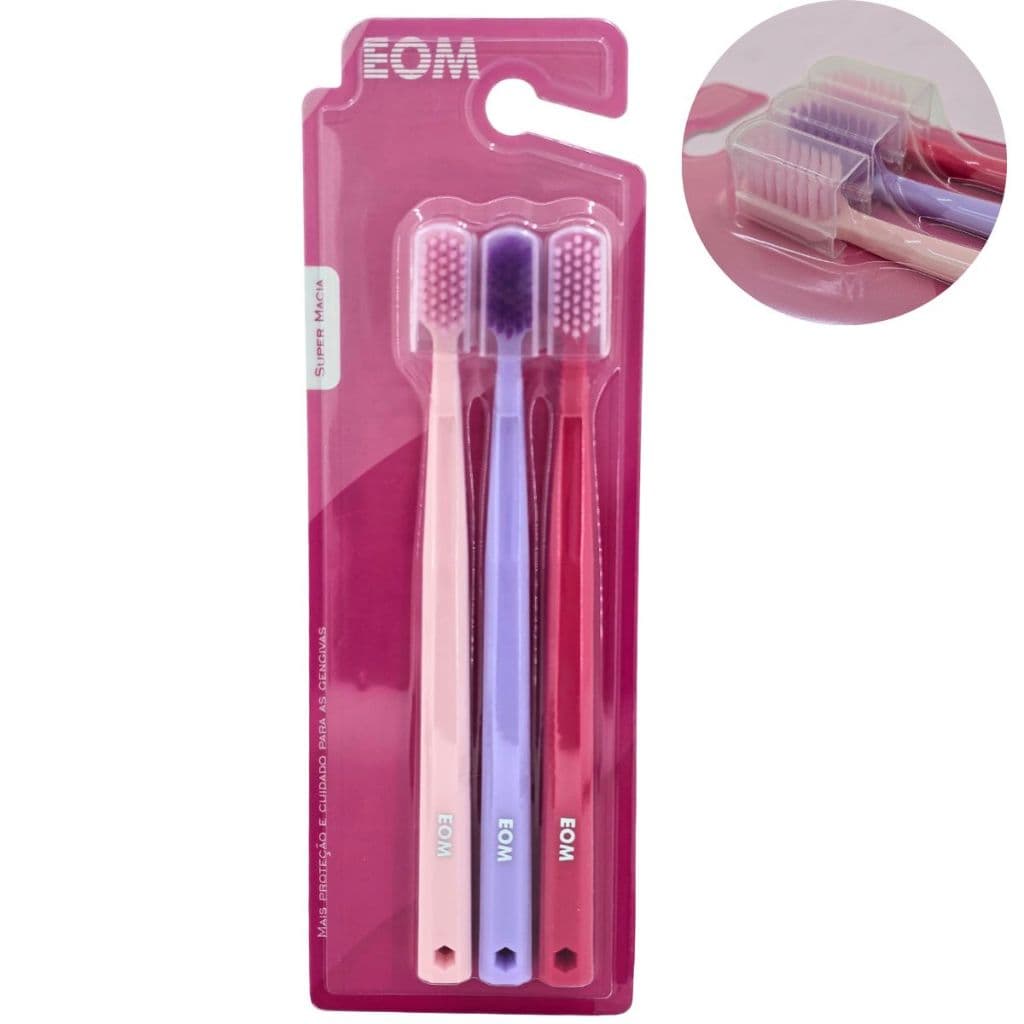Escova de Dente Adulto Ultra Macia Trio 3 Escovas Rosa e Lilás