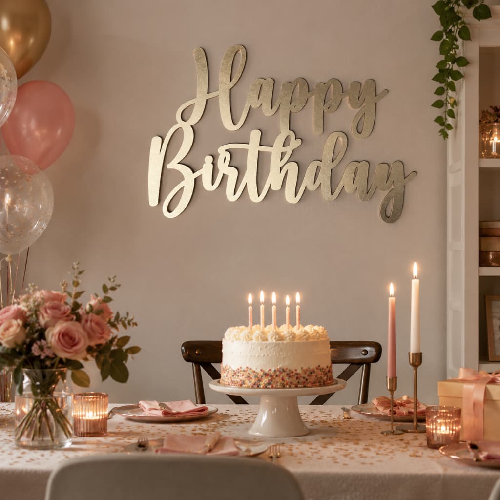 Letreiro Painel Decorativo Happy Birthday para Festas/Aniversarios - Dourado, Prata ou Rose Gold