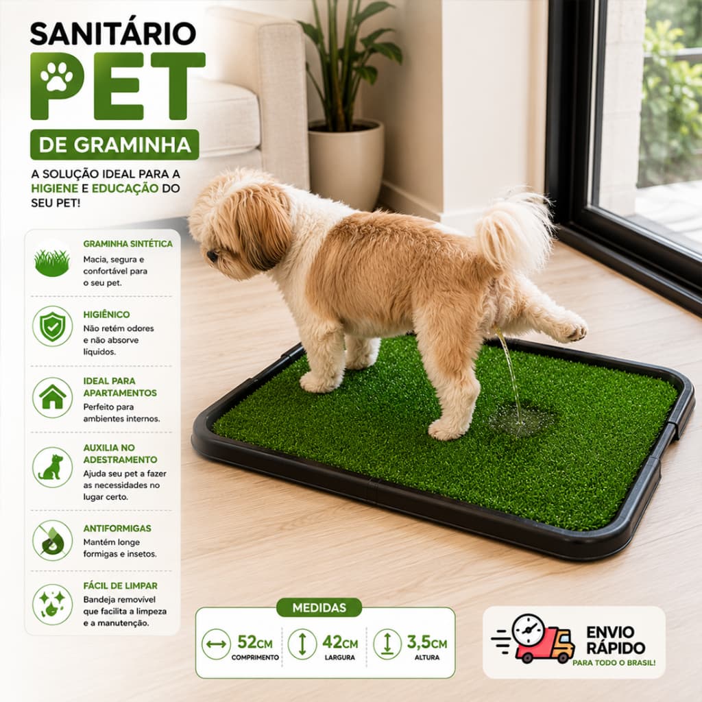 Tapete Higiênico Grama Sintética Educador Cães Banheiro Pet