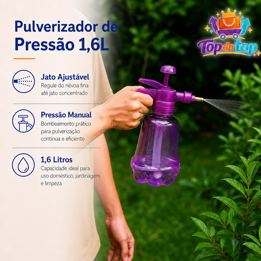 Pulverizador De Pressão Acumulada 1,6L Borrifador Manual Bico Ajustável Jardinagem