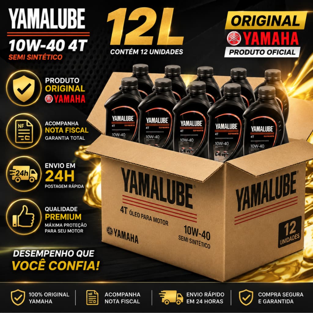 Caixa Fechada com 12 Litros de Óleo Yamalube SAE 10W-40 Semissintético Original Yamaha Motor 4 Tempos Com Nota Fiscal