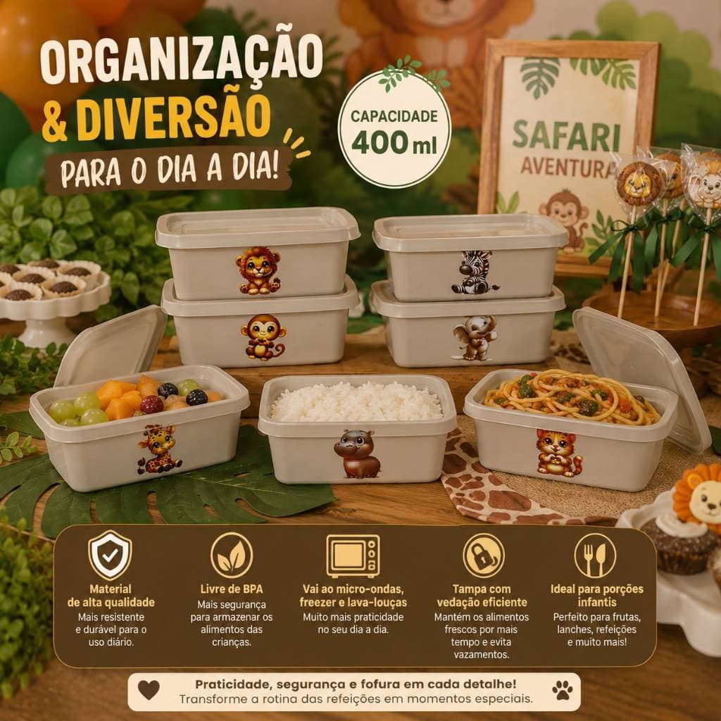 Kit Potes Marmitinha 400 Ml Personalizada Safari Festas Aniversarios