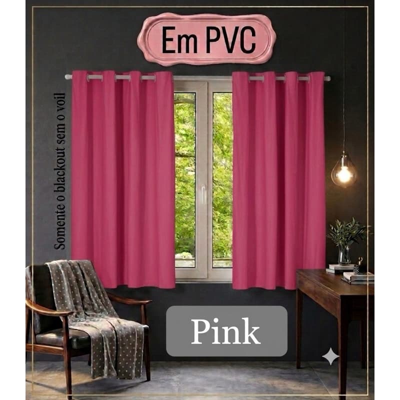 Cortina PVC Pink 2,80x1,60 Blackout 100% Luz, Quarto, Sala Cozinha Lavável Moderna Elegante Enxoval.