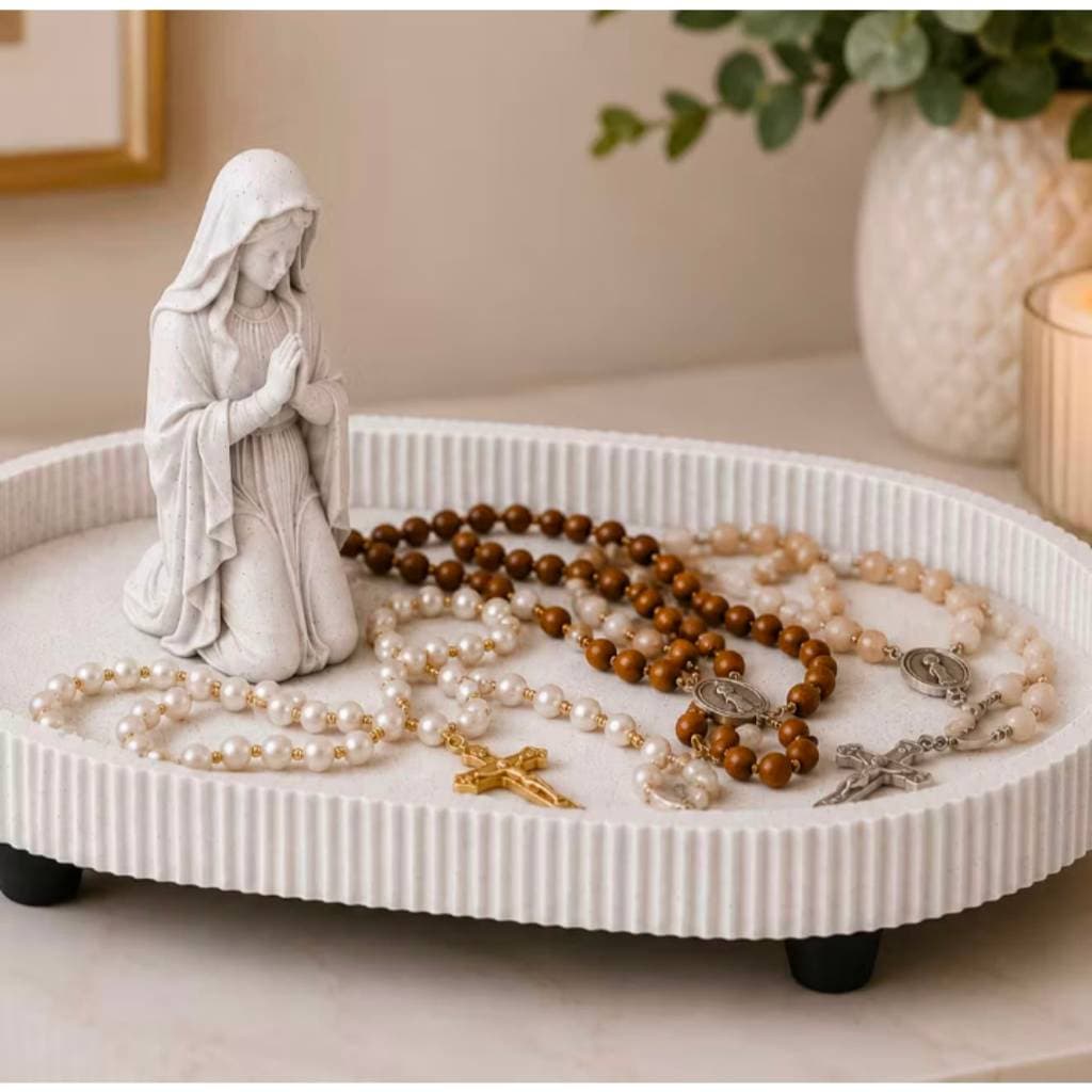 Porta Terço Nossa Senhora de Aparecida com Bandeja Decorativa