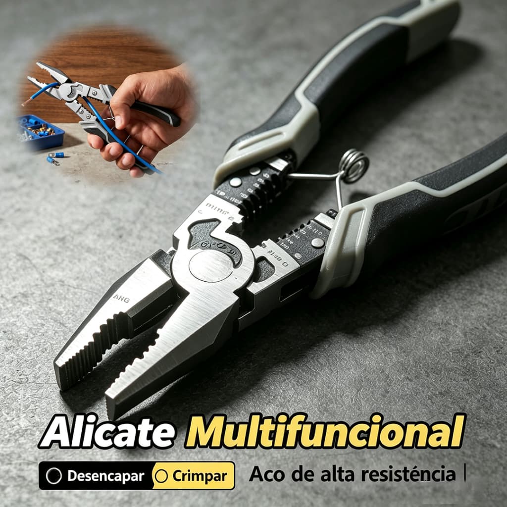 Alicate Multifuncional para Eletricista - Decapador, Cortador e Crimpador de Fios - Ferramenta Profissional Resistente