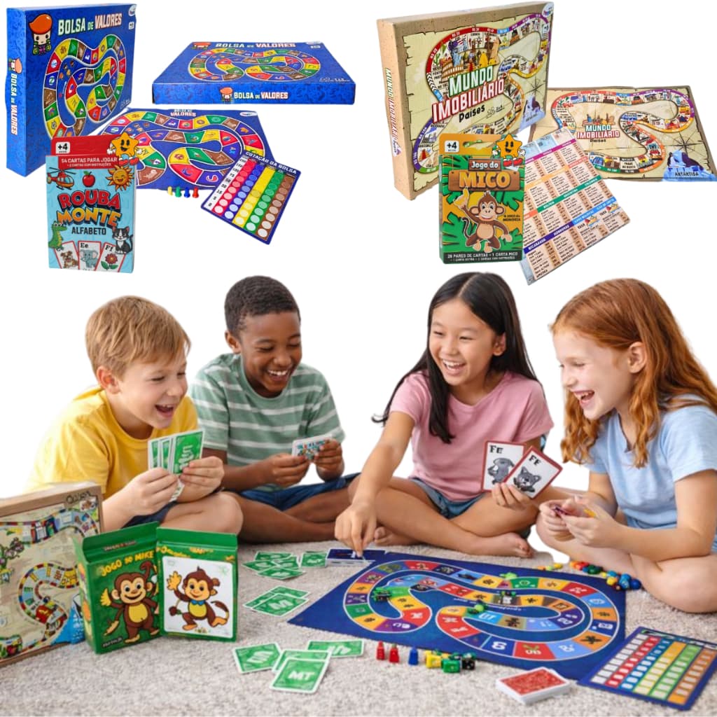 Kit 4 Jogos Educativos Infantil Cartas Tabuleiro Alfabeto