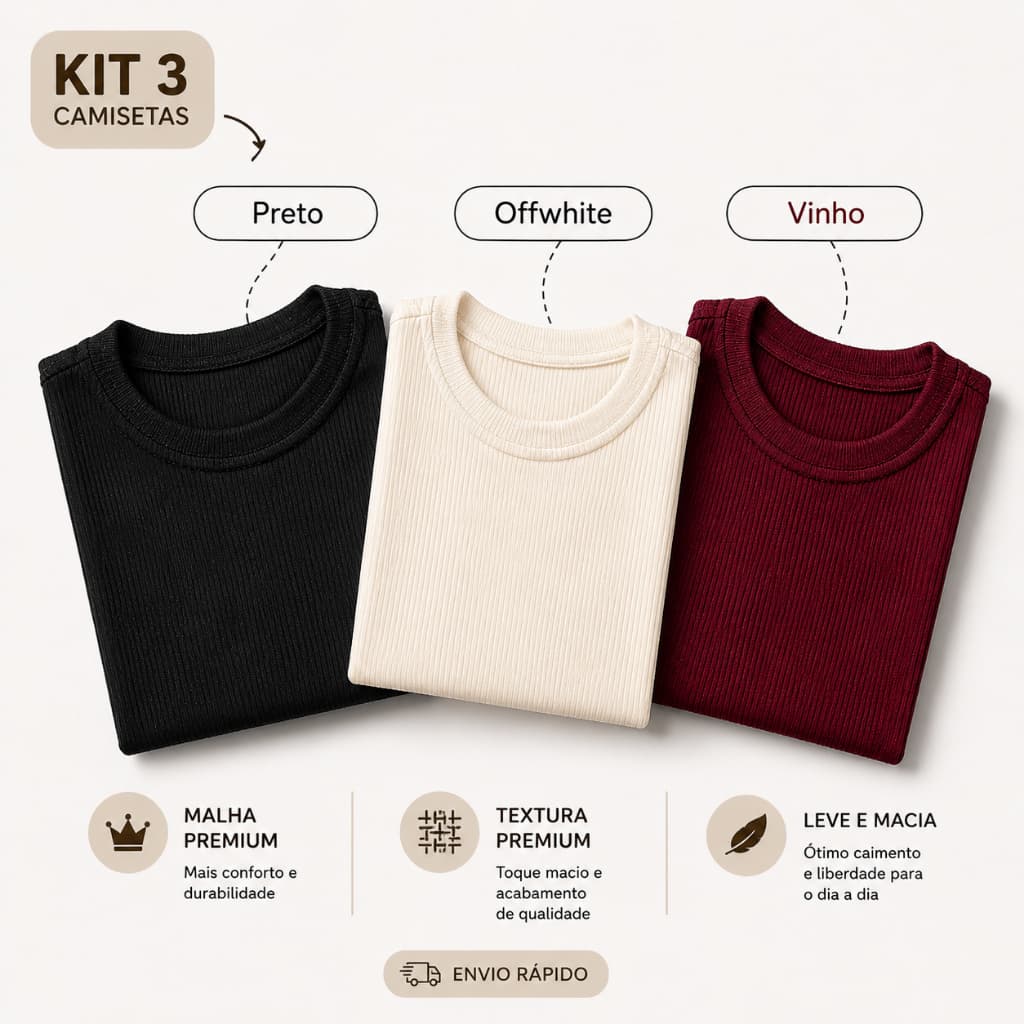Kit 3 Camisetas Infantil Oversized Malha Texturizada Premium Menino