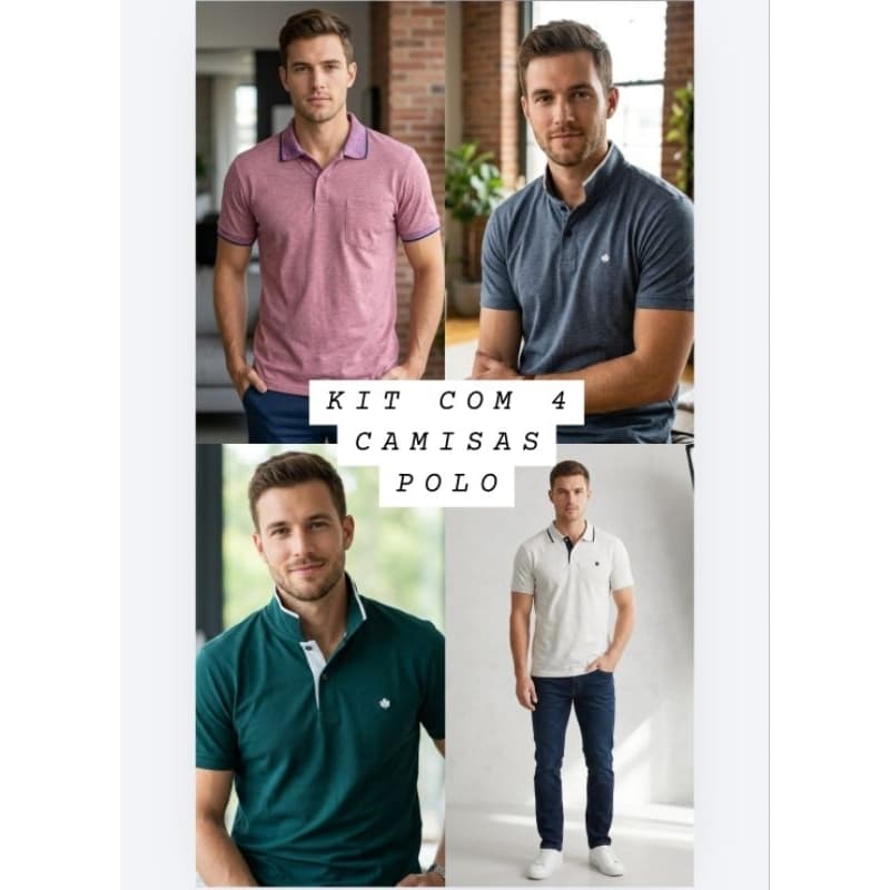 kit com 4 camisa polo  masculina lisa M