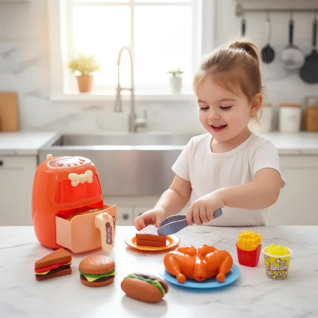 Conjunto Mini Air Fryer Infantil Com Luzes Acessorios Cozinha Brinquedo Criancas