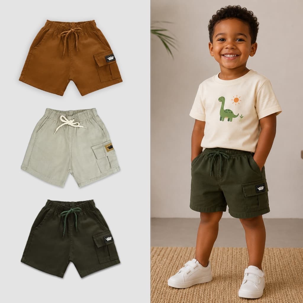 Short Cargo Infantil Juvenil Mauricinho Brim Meninos Bermuda Premium 02-16