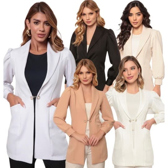 Jaleco Luxo Chic em Alfaiataria Grace Várias Cores com Manga Bufante Gardenia Jalecos