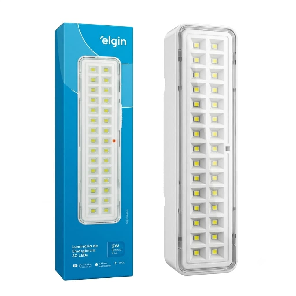 Luminária Emergência Lâmpada Bivolt 30 Leds 2w Elgin Recarregável Luz Branca Fria