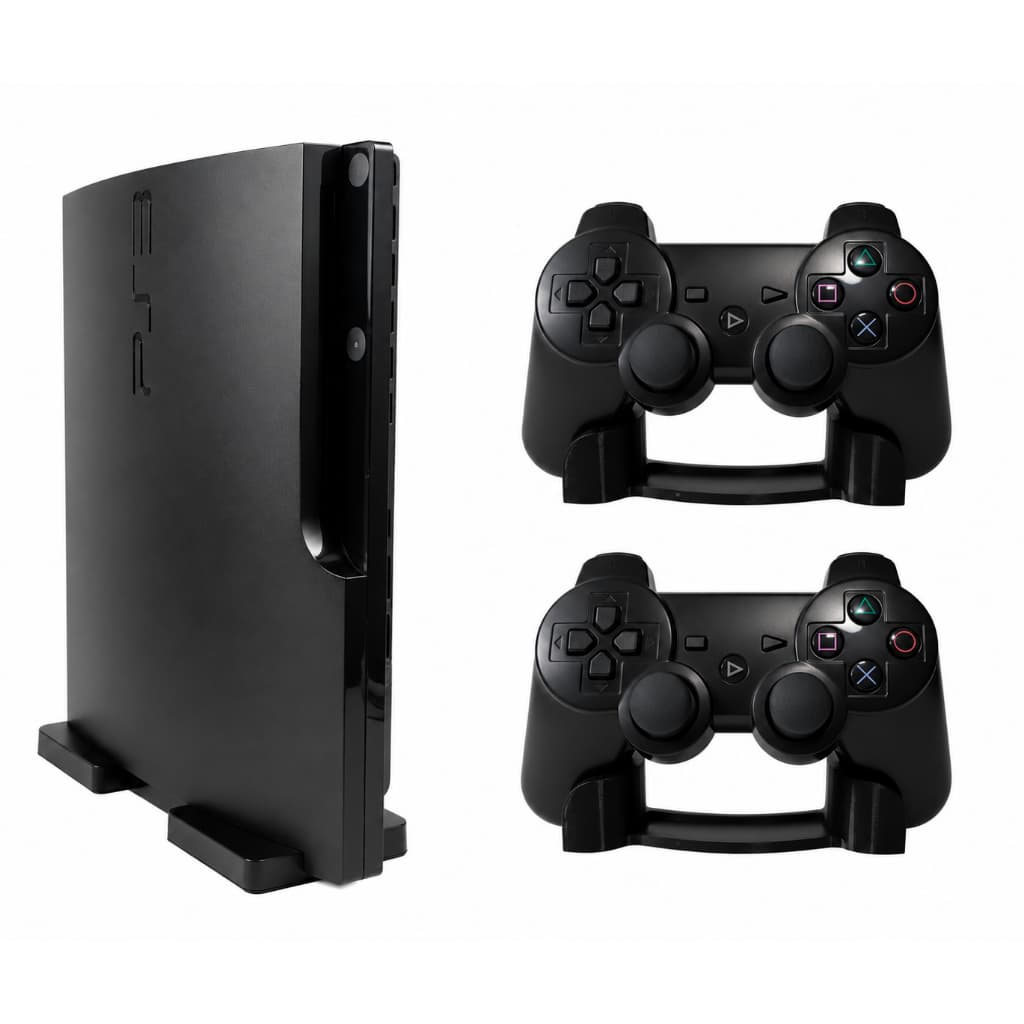 Kit Suporte Vertical PS3 Slim + 2 Suportes Controle PS3 Base Organizadora Compatível Console Playstation 3 Slim Impressã