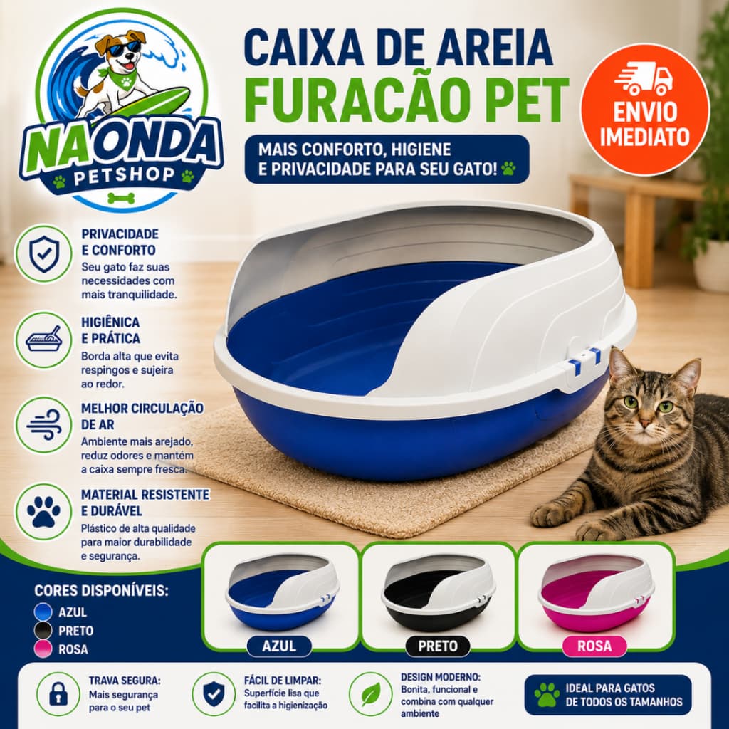 Caixa de Areia Sanitária Bandeja Para Gatos Fácil de Limpar - Envio Imediato
