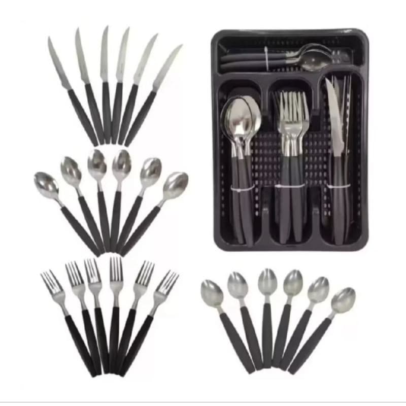 Jogo de Talheres 25 Peças Inox com Porta-Talheres Vermelho Kit Completo Cozinha Casa Decoração Utilidade