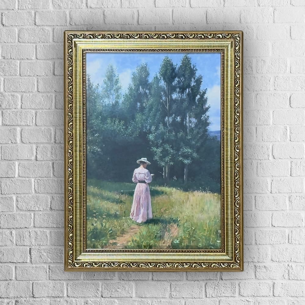 Quadro decorativo - arte clássica - moldura com vidro - Mulher Lendo