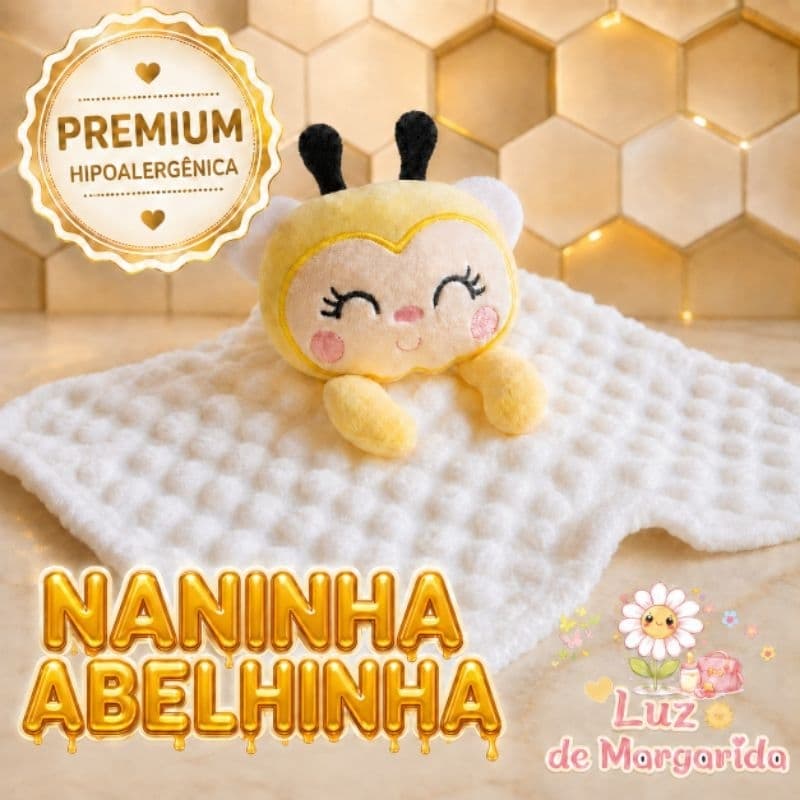 Naninha Abelhinha para Bebê Premium Hipoalergênica– Naninha de Apego Macia e Confortável para Recém-Nascido