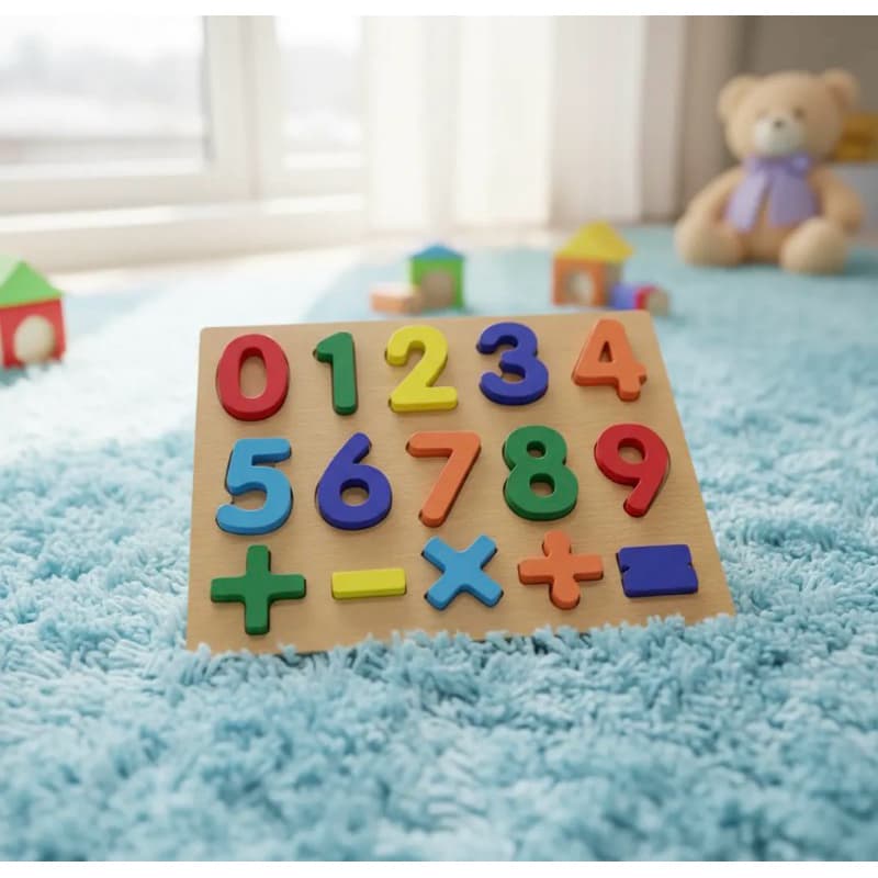 Quebra-Cabeça Educativo de Madeira – Números e Símbolos Matemáticos
