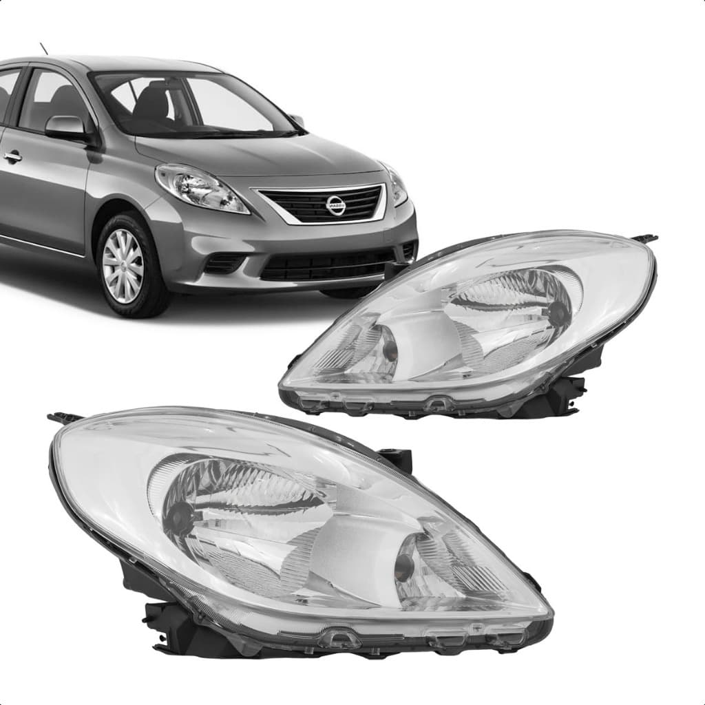 Farol Principal Nissan Versa 2011 a 2014 Máscara Cromada Manual Lado Direito OU Lado Esquerdo - Marca RF