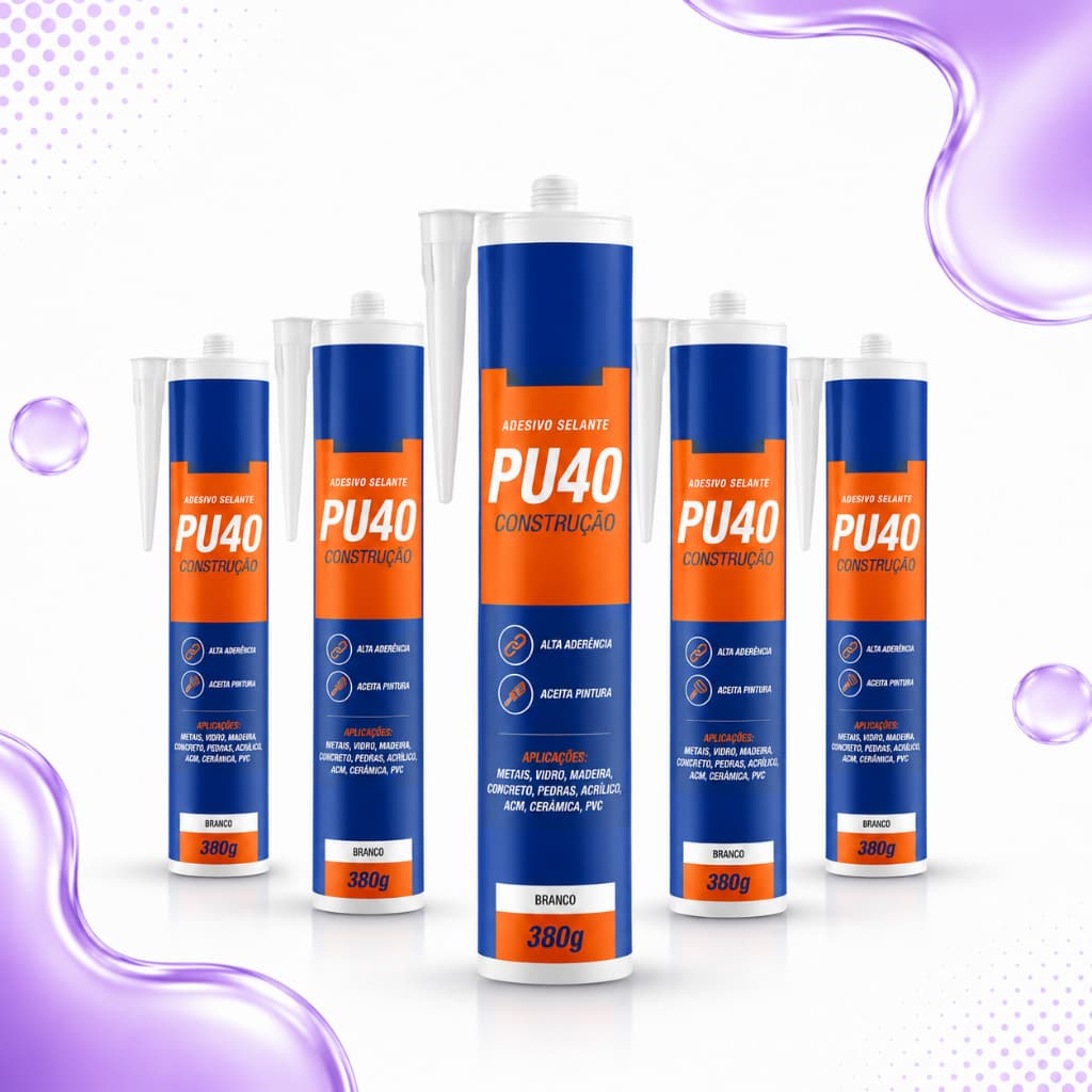 Kit 5 Silicone PU40 380g Autofix Adesivo Poliuretano Selante Vedação Cola Vidro Metal Pedra