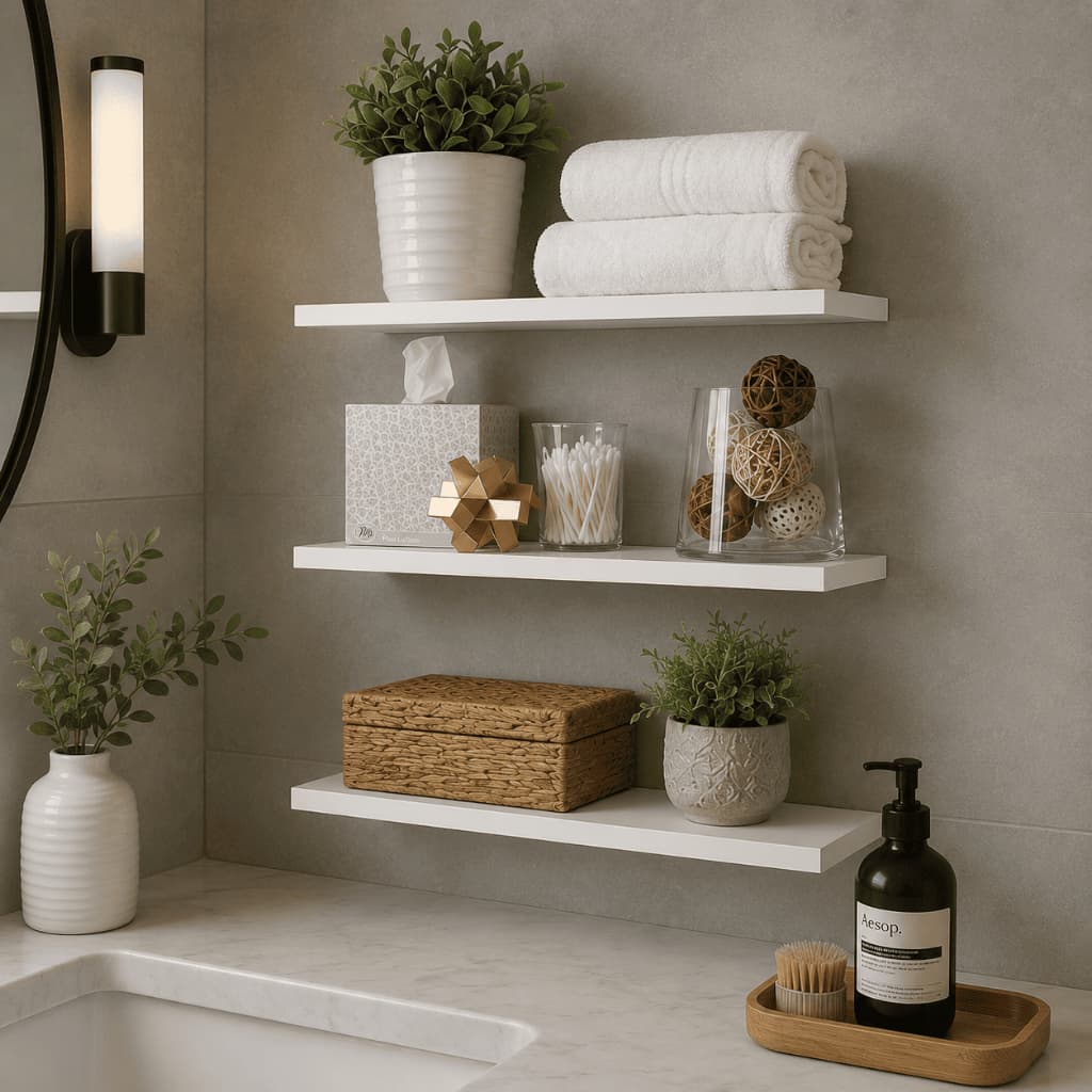 Kit até 3 Prateleiras 60cm em MDF com Suporte Invisível Prateleira Flutuante Parede Cozinha Sala Quarto