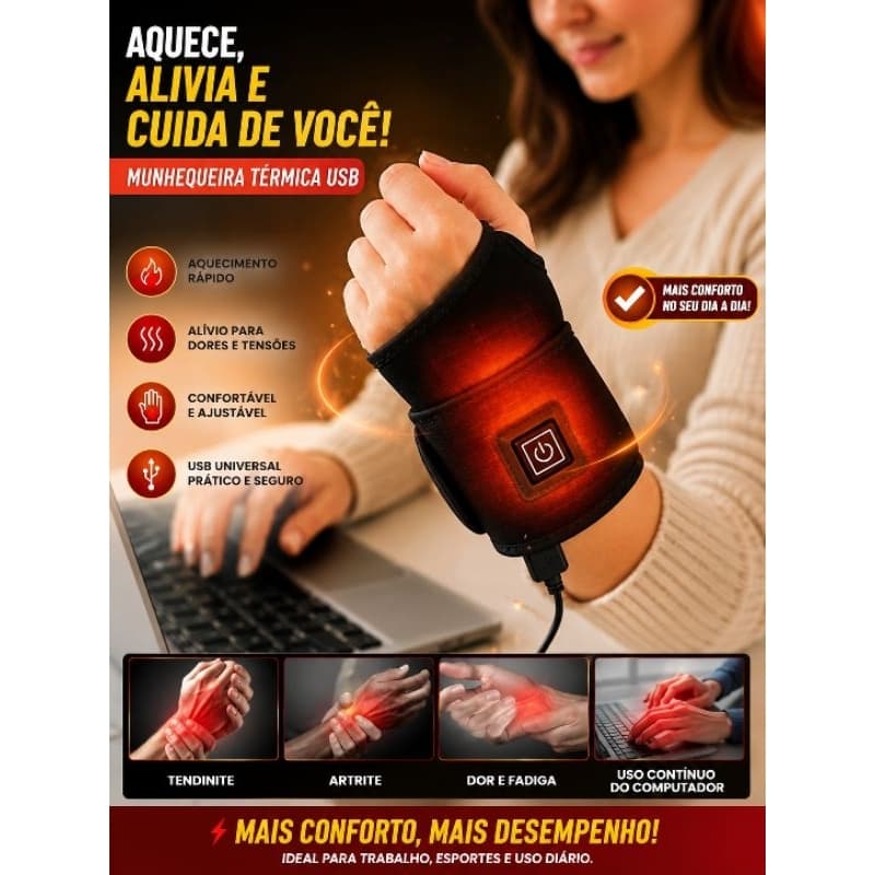 Munhequeira Térmica Compressão Ajustável para Academia, Crossfit, Musculação e Dor no Punho