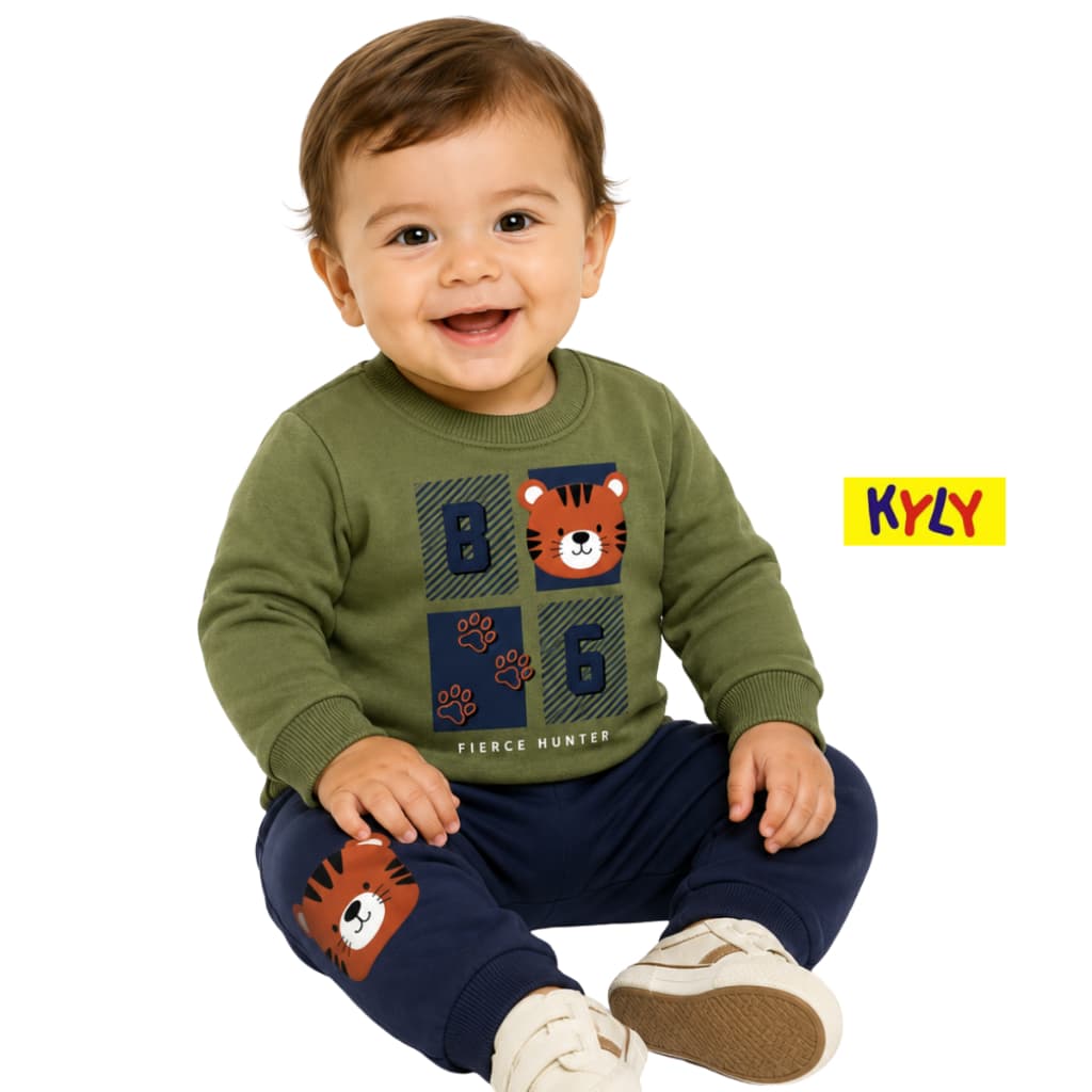 Conjunto infantil bebê moletom flanelado menino Kyly tamanhos M ao G 1001582