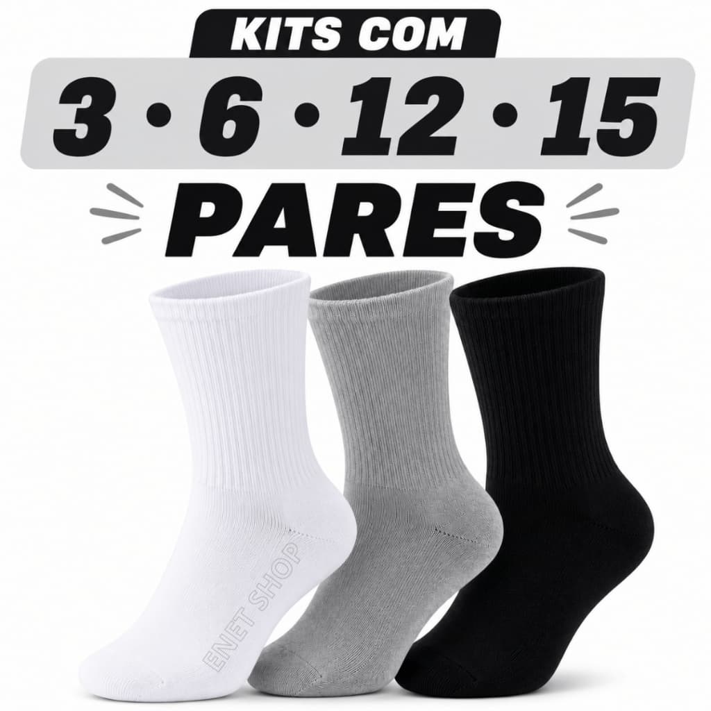Kit 3/6/12/24 Pares Meias Masculina Sport Algodão Cano Alto Longo