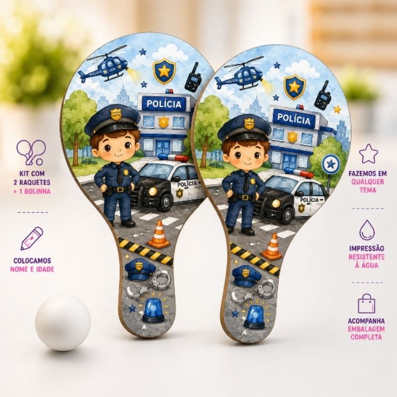 Lembrancinha Policial/Polícia Menino Ping Pong Personalizados Festa Infantil Aniversário