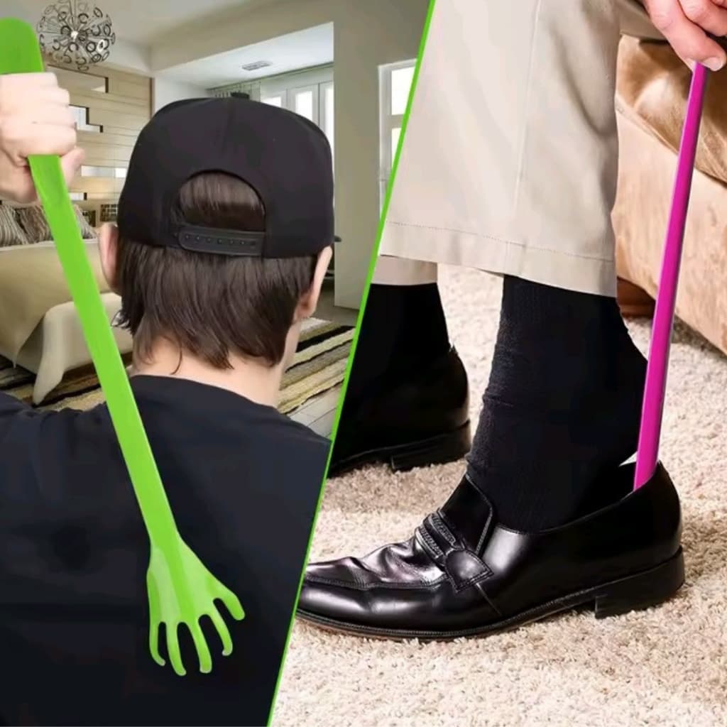 Kit 120 Mãozinhas Coçador de Costas 50cm e Calçador de Sapatos em Plástico – Cores Sortidas