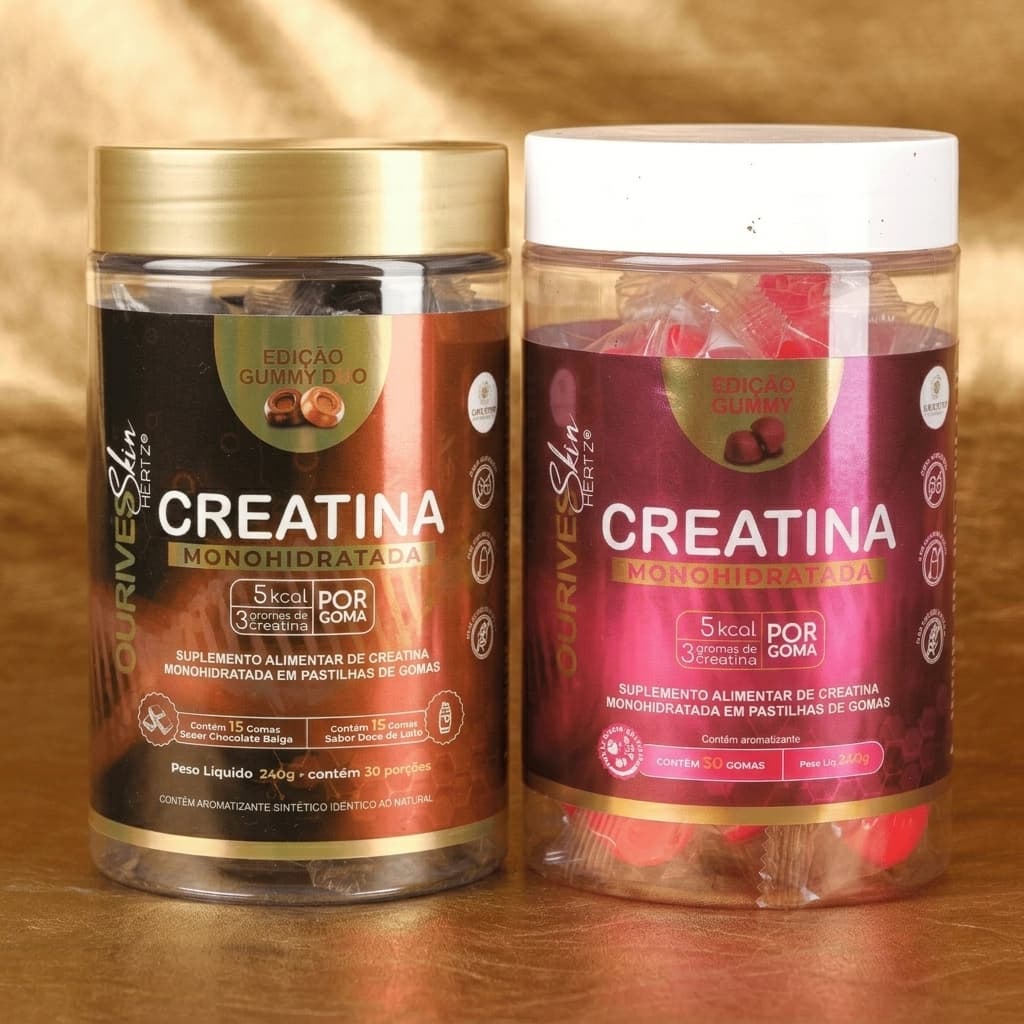 Gummy 3g De Creatina Frutas Vermelhas e Chocolate Belga + Doce de leite Zero Açúcar Zero Lactose Força Bem Estar Energia