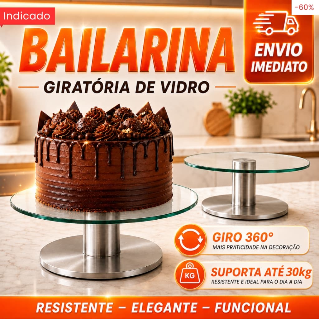 Bailarina Giratória Plataforma Vidro Confeitaria Profissional Boleira Base Bolo Torta Doce Confeitar 30cm Aih Line