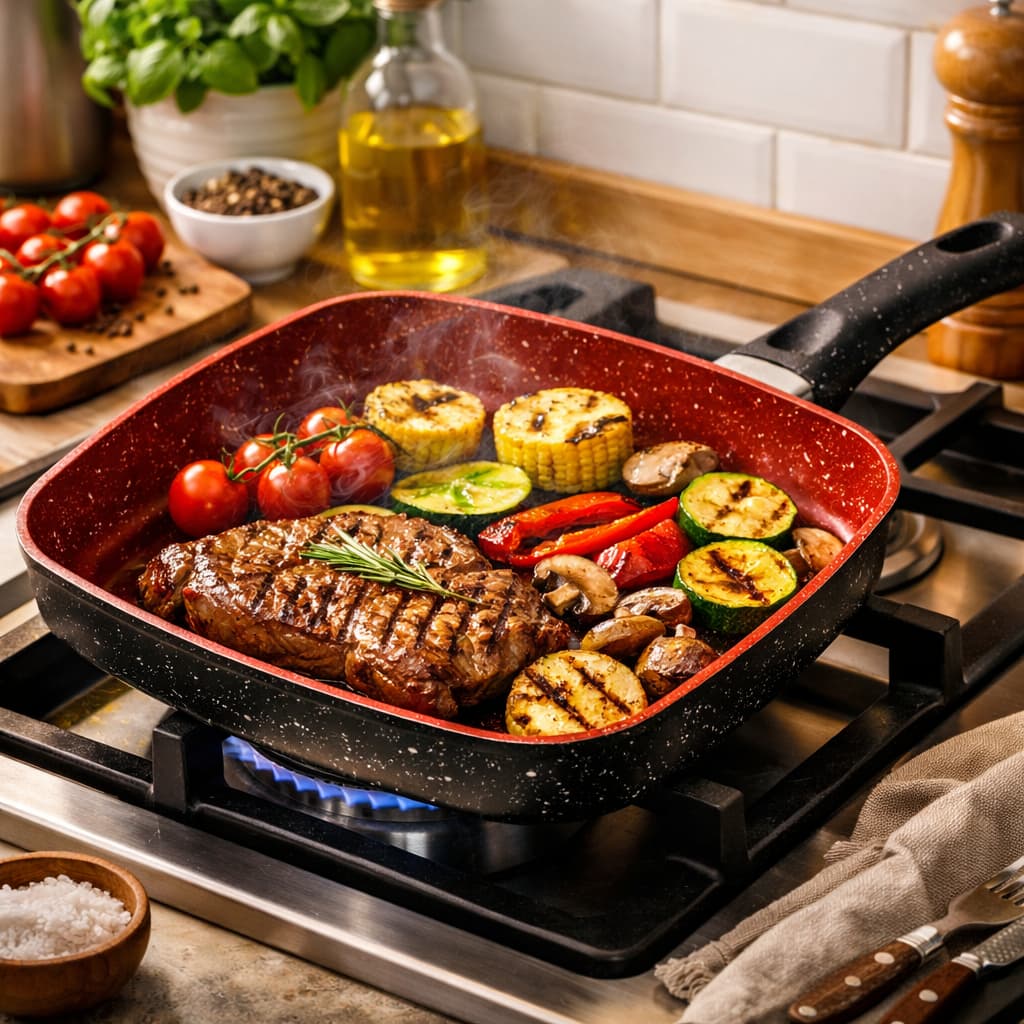 Frigideira Grill Quadrada 24cm Antiaderente Não Gruda Alta Durabilidade Inducao fácil de limpar