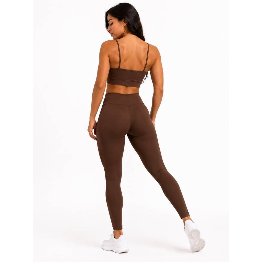Conjunto calça e top poliamida e elastano marrom academia fitness ioga