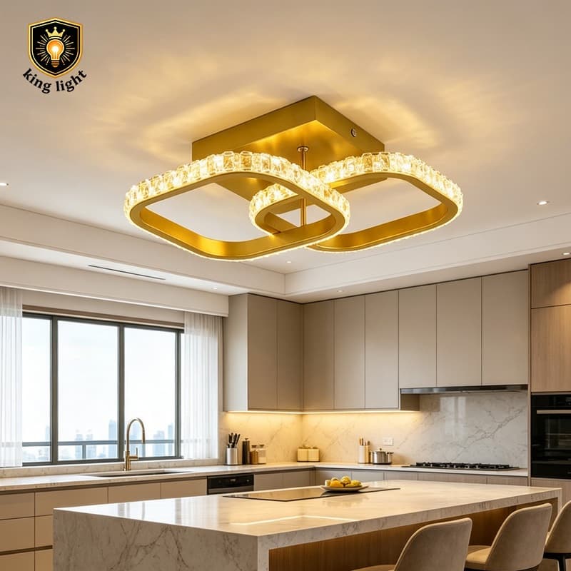 Plafon Cristal LED Moderno 3 Cores Ajustável, Luminária de Teto Luxo para Sala e Quarto