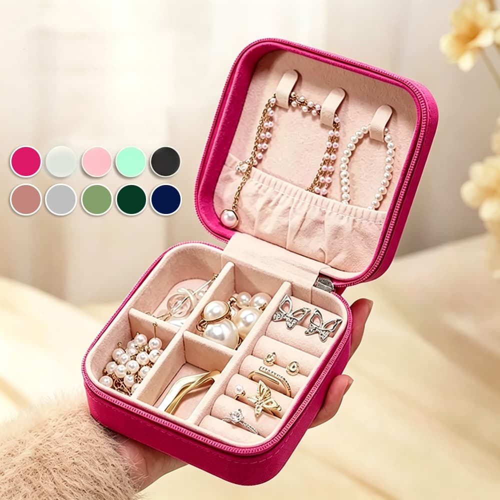 Kit 1/2 Porta Jóias Duplo Mini Portátil de Couro | Organizador Multifuncional para Bijuterias