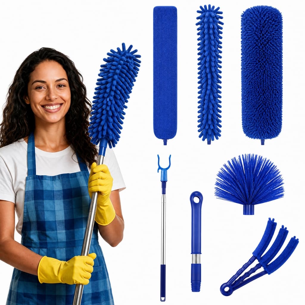 🔥8 Peças🔥Kit Limpeza Telescópico Cabo Extensível até 200cm, Multiuso Anti-Estático para Limpeza Doméstica Completa