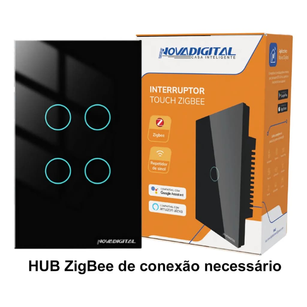 Interruptor Inteligente Zigbee 4 Teclas Touch Novadigital Preto Bivolt Zts-4b