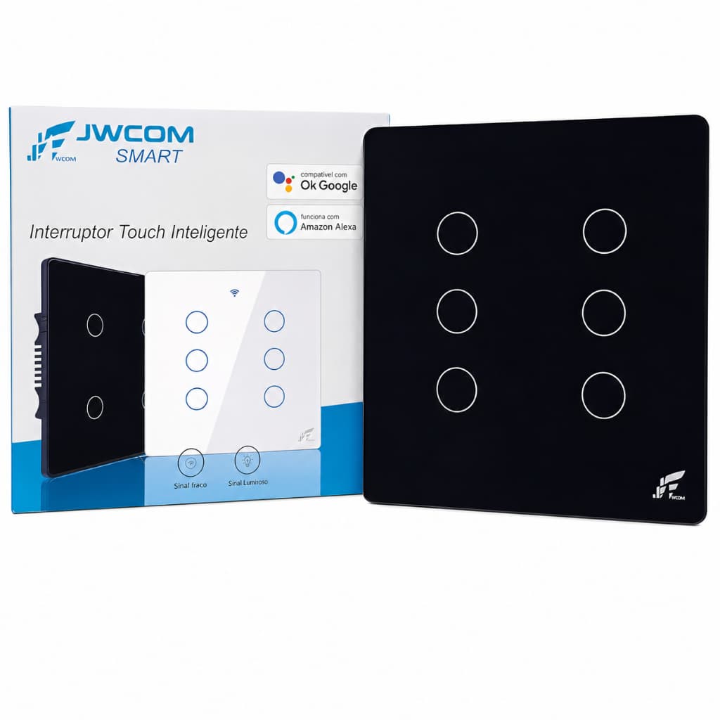 Interruptor Inteligente Wi-Fi 6 Botoes Touch Jwcom Cor Preto Bivolt Caixa 4x4