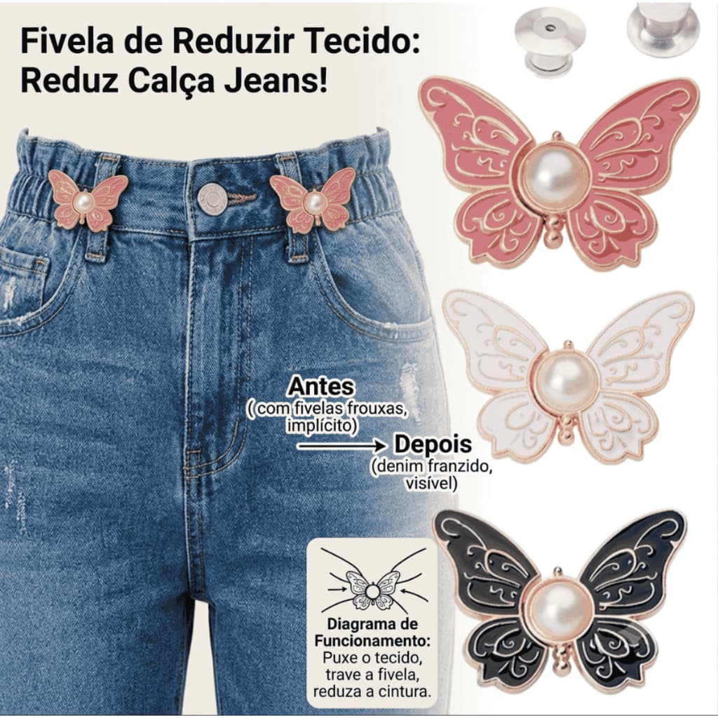 Kit 3/5 Ajustador De Calça Jeans Borboleta Redutor De Cintura Botão Para Apertar Roupa Sem Costura