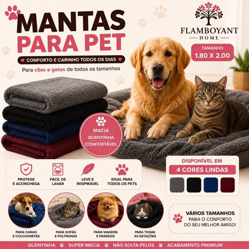 Mantinha Cobertor PET - Cachorros , Gatos - 1.80X2.00 Microfibra Fofinha
