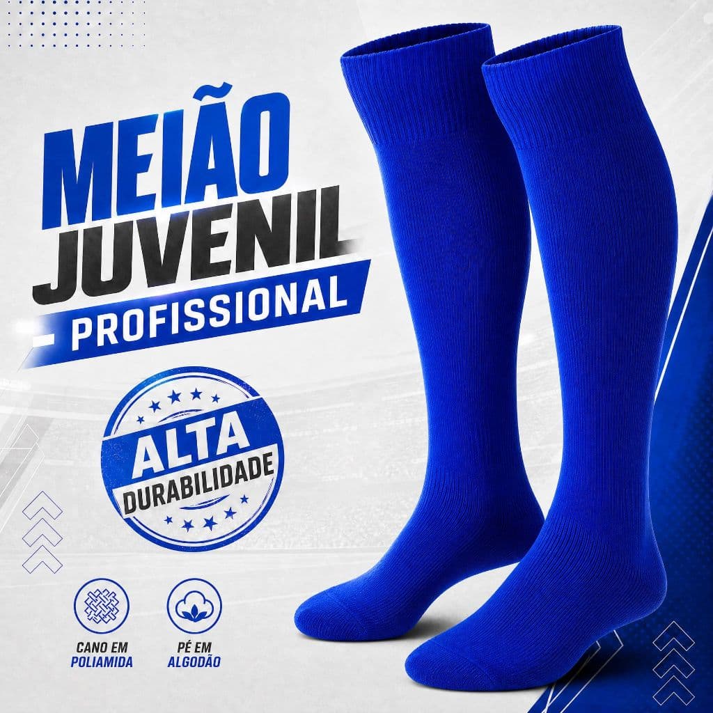 KIT 2 PARES MEIÃO FUTEBOL JUVENIL PROFISSIONAL | Poliamida e Algodão | Tamanhos 34 ao 38 | Alta Durabilidade